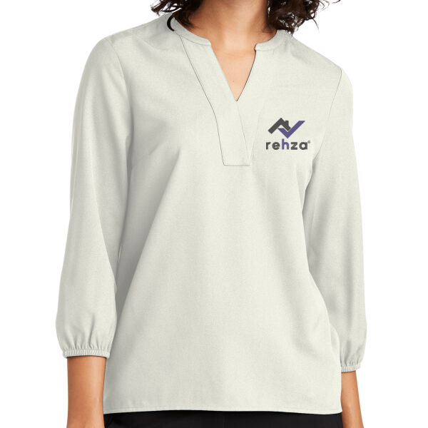 Embroidered Rehza - Women's Stretch Crepe 3/4 Sleeve Blouse Thumbnail
