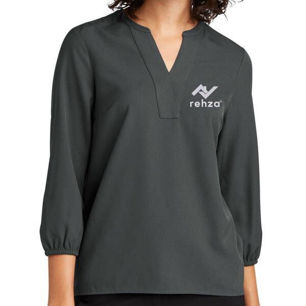 Embroidered Rehza - Women's Stretch Crepe 3/4 Sleeve Blouse Thumbnail